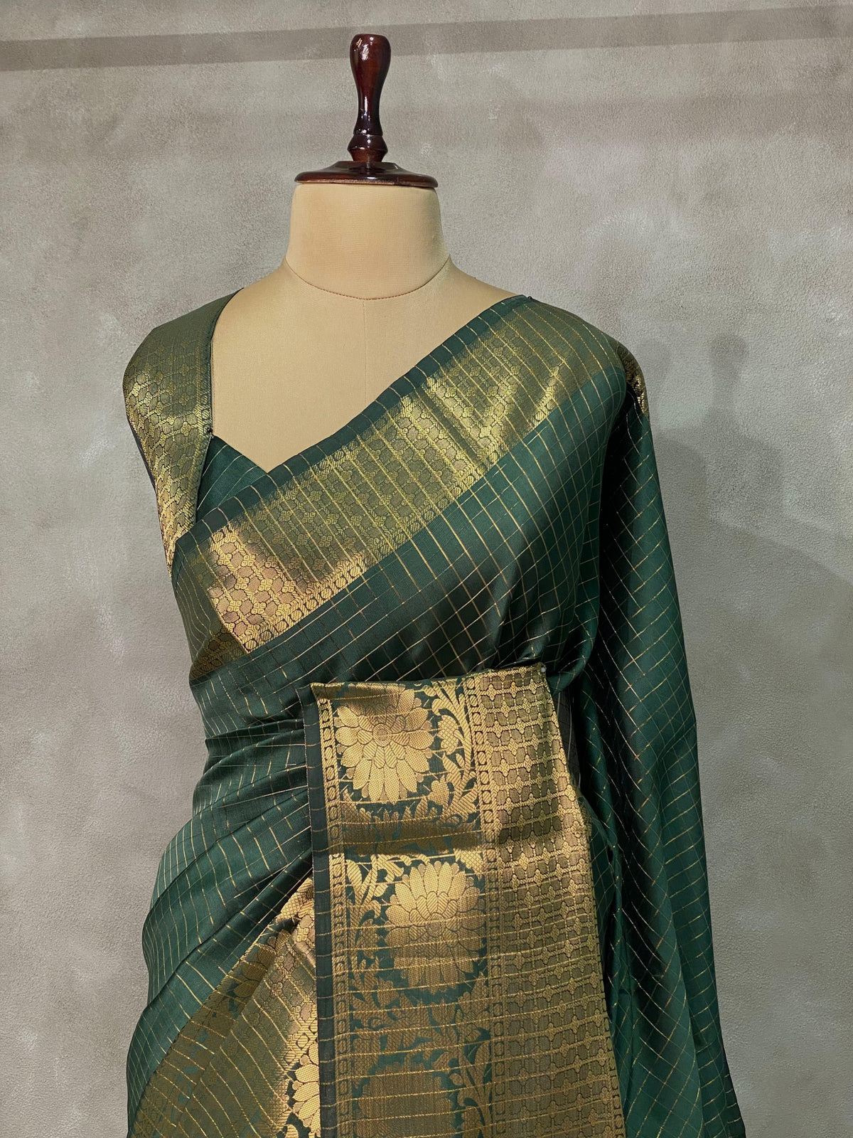 Bottle Green Semi Banarasi saree - LZ9