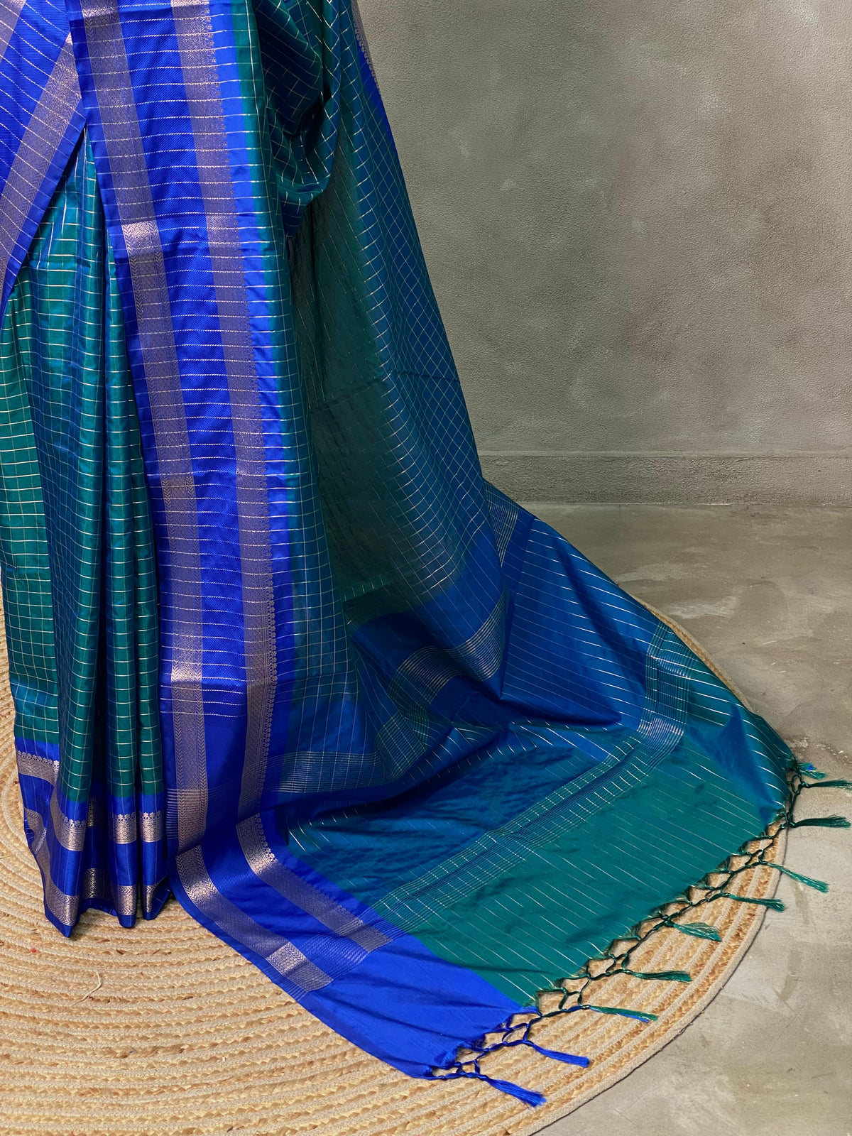 Peacock blue and Royal Blue semi Banarasi silk saree -MPS35