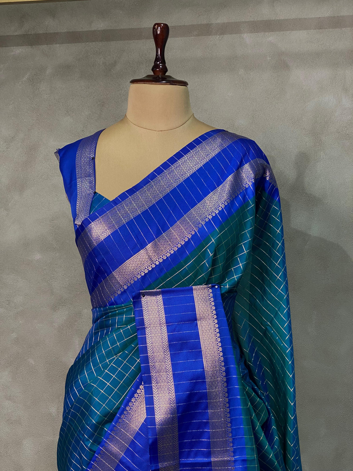Peacock blue and Royal Blue semi Banarasi silk saree -MPS35
