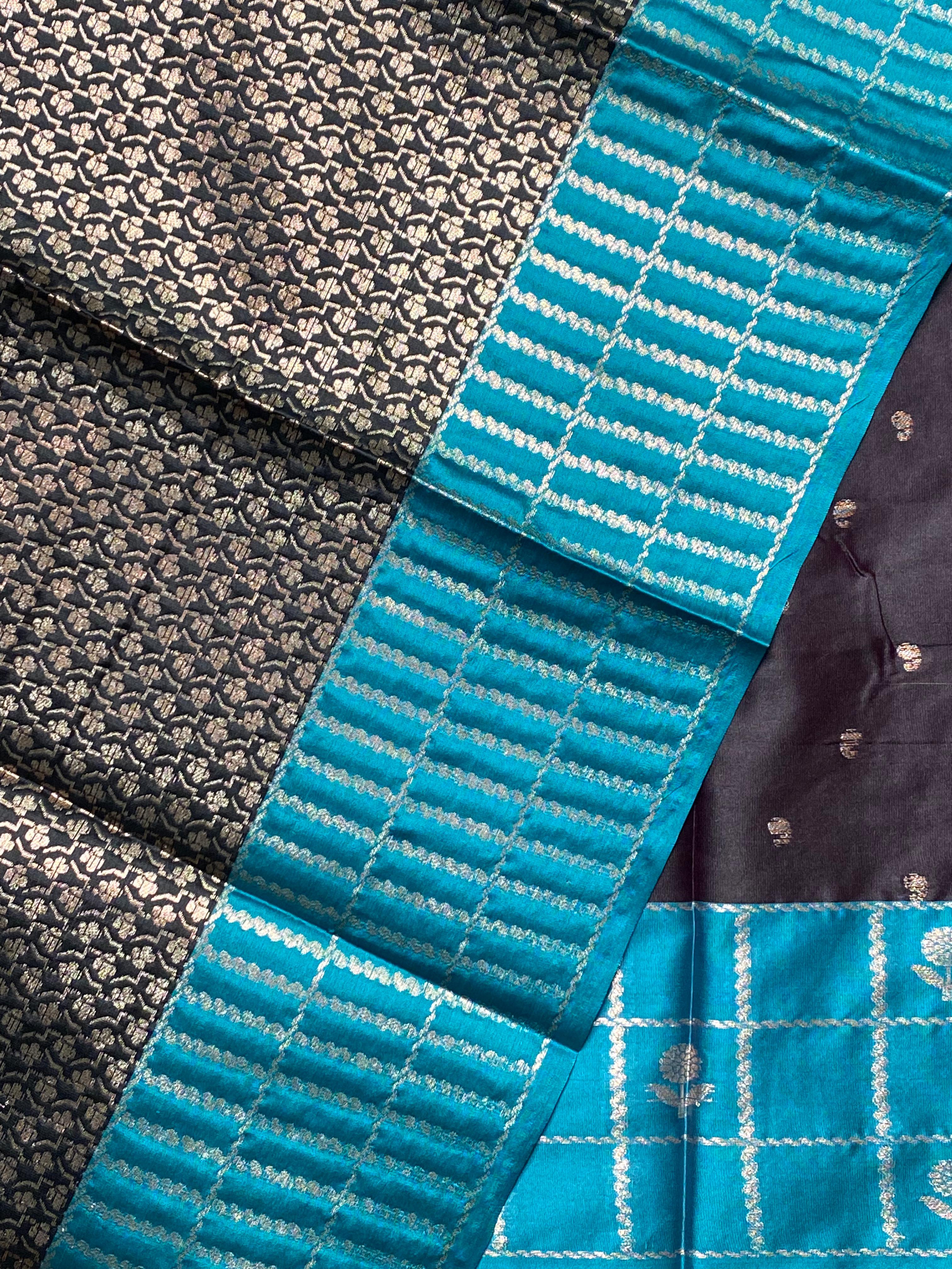 Black and Aqua Blue Gajji silk saree -PIH28