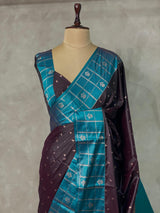 Black and Aqua Blue Gajji silk saree -PIH28