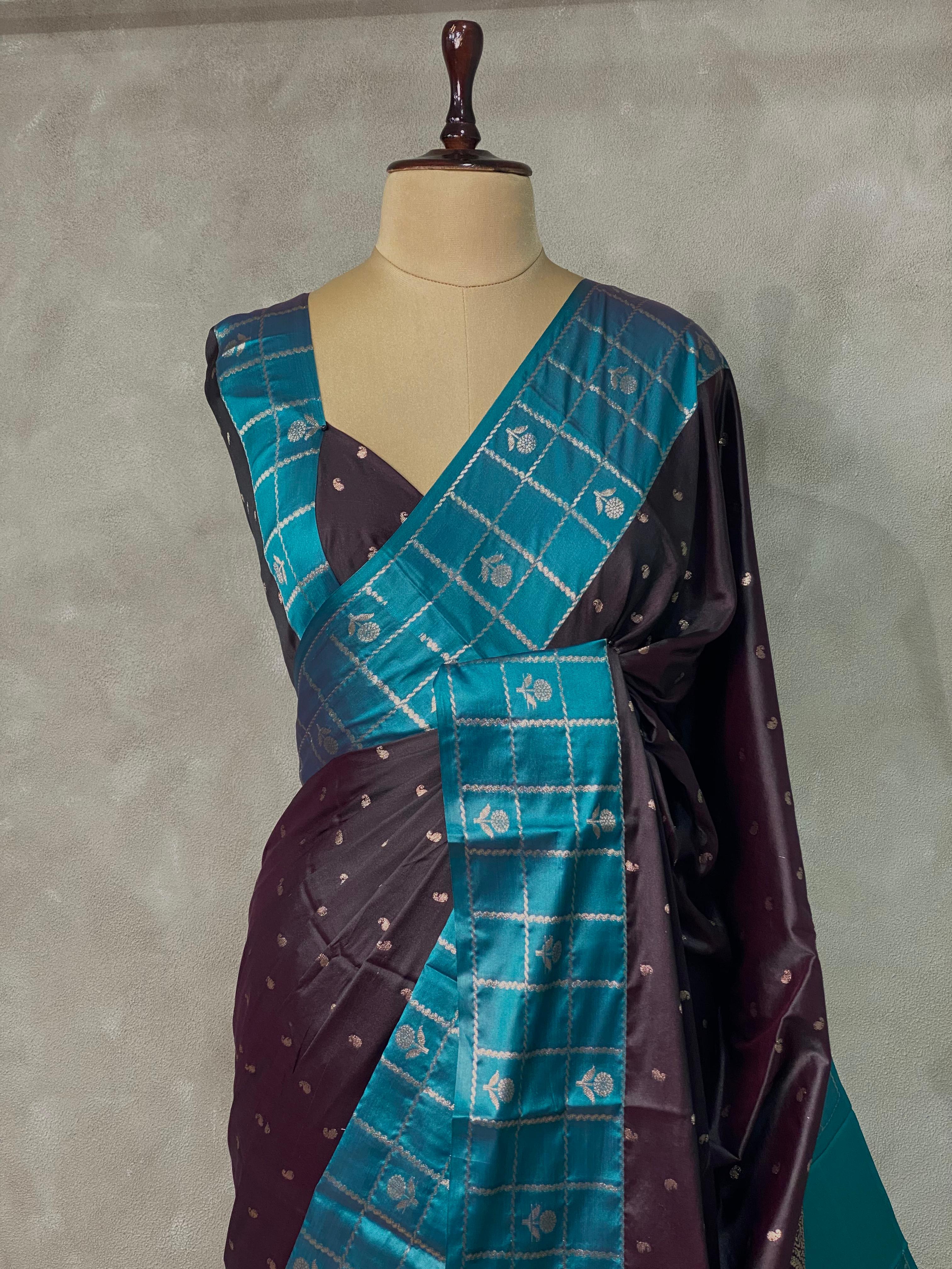 Black and Aqua Blue Gajji silk saree -PIH28