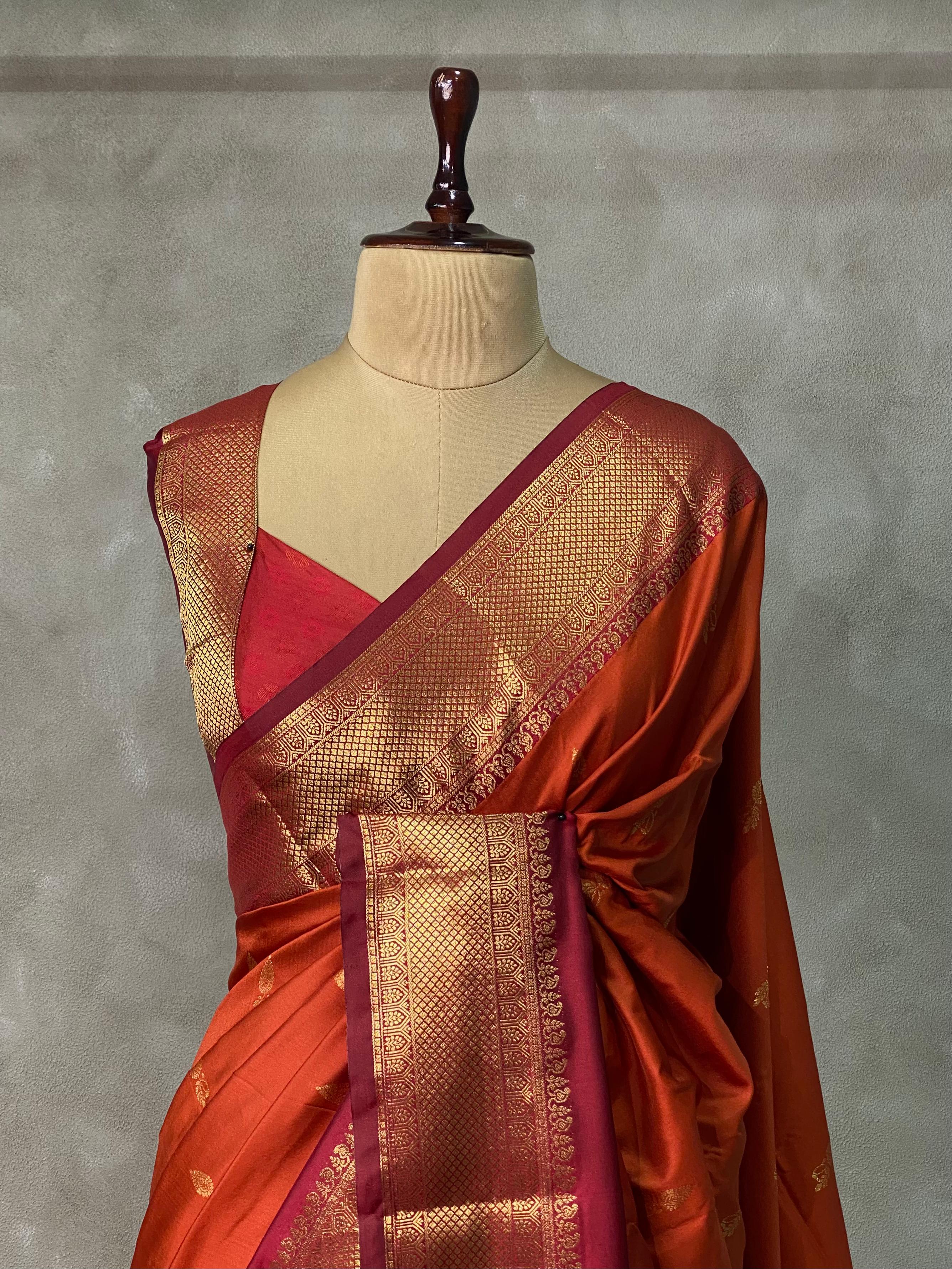 Rust Orange and Deep Maroon silk saree -BSP21