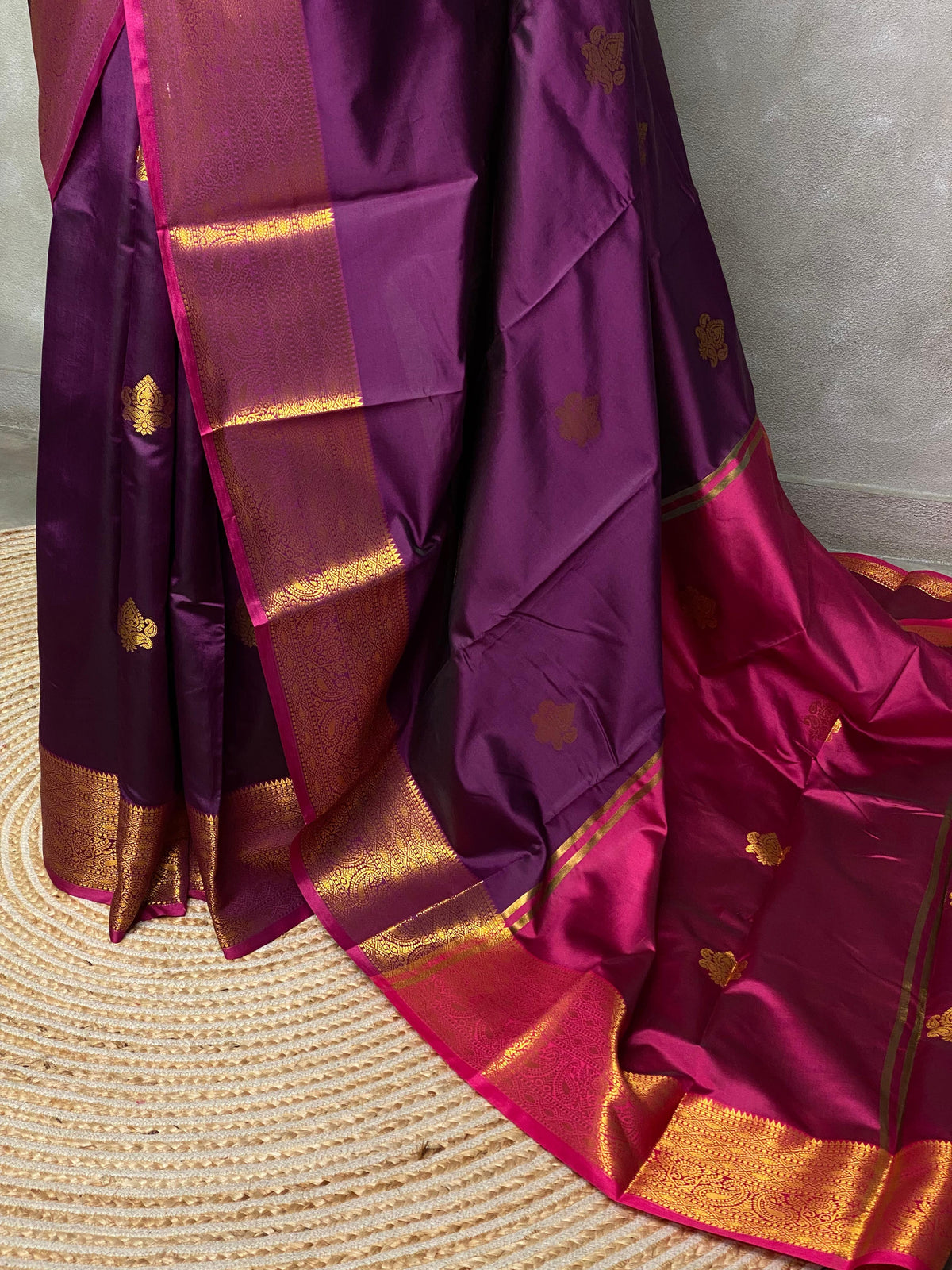 Wine and purple semi kanchipuram soft silk saree - PSSN1
