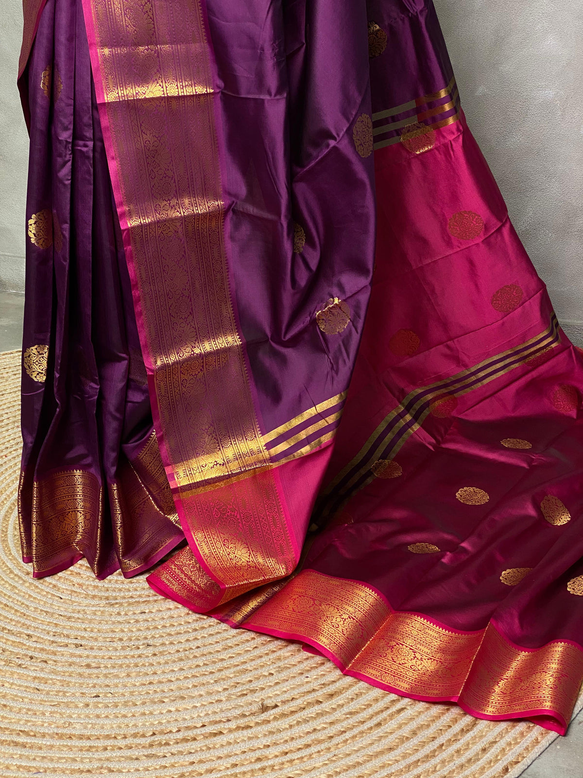 Wine and purple semi kanchipuram soft silk saree - PSSN3
