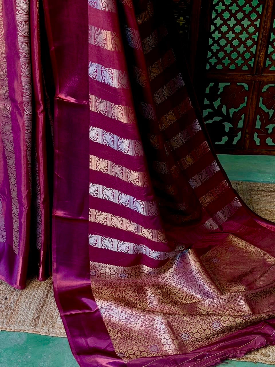 wine Banarasi Crape silk saree - PBRHC6