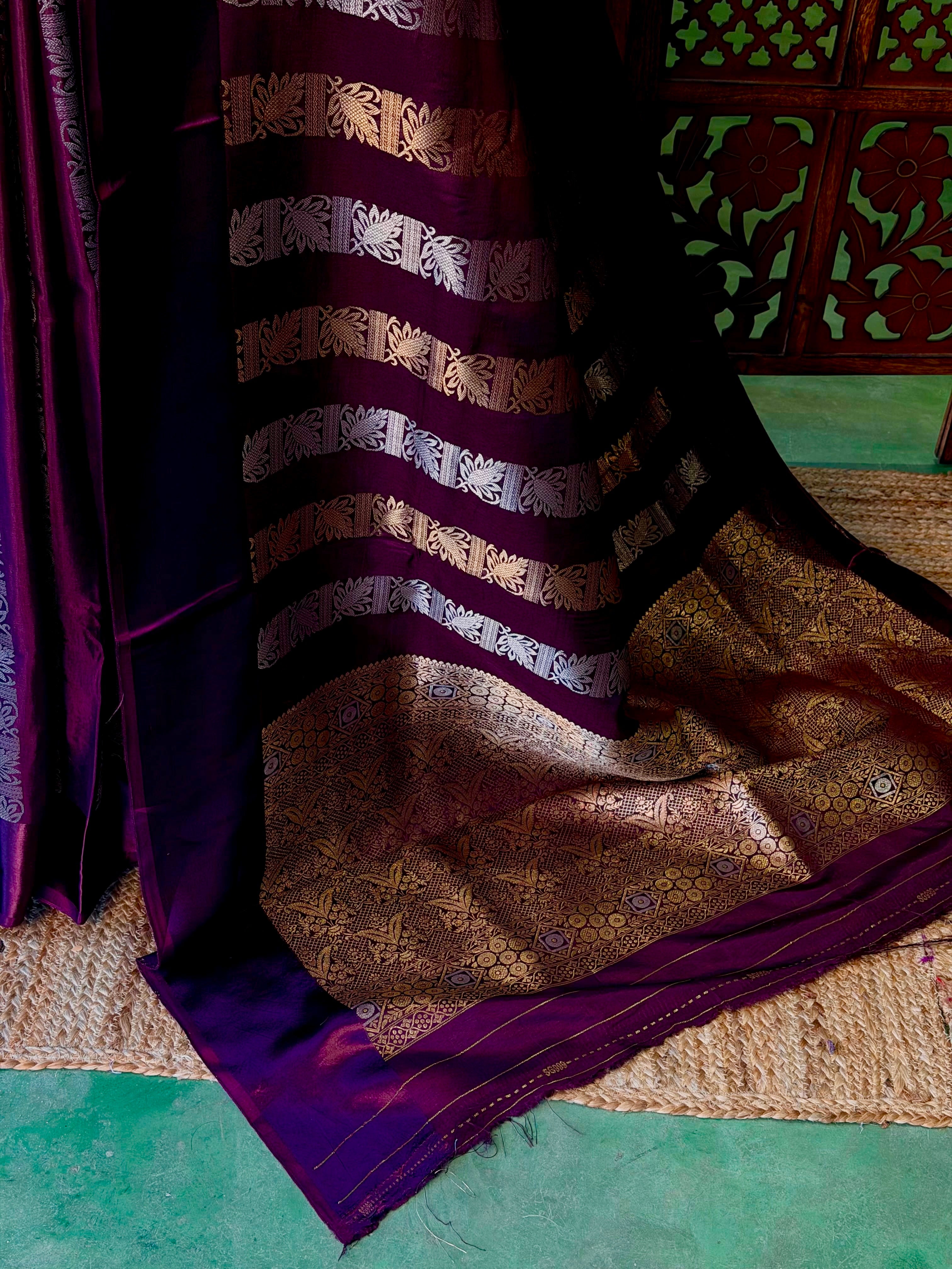 Deep wine Banarasi Crape silk saree - PBRHC4
