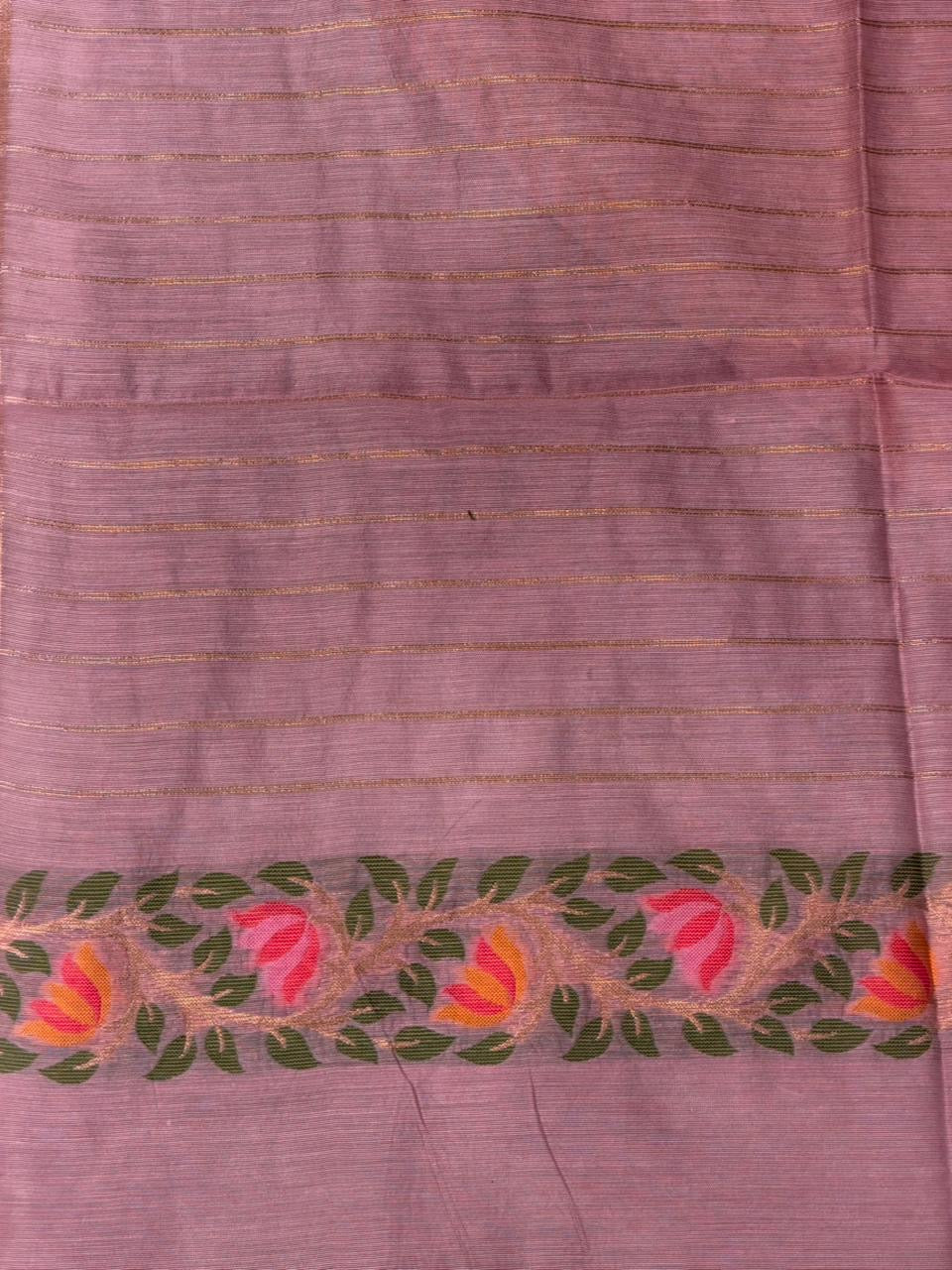 Pink Chanderi silk cotton Jamdani woven saree- PBRJ22