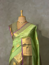 Pastal green and magenta semi kanchipuram soft silk saree - PSSN218