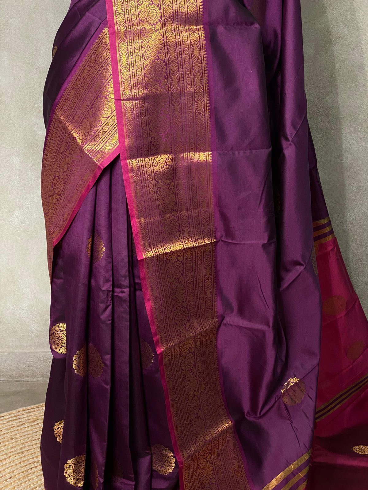 Wine and purple semi kanchipuram soft silk saree - PSSN3