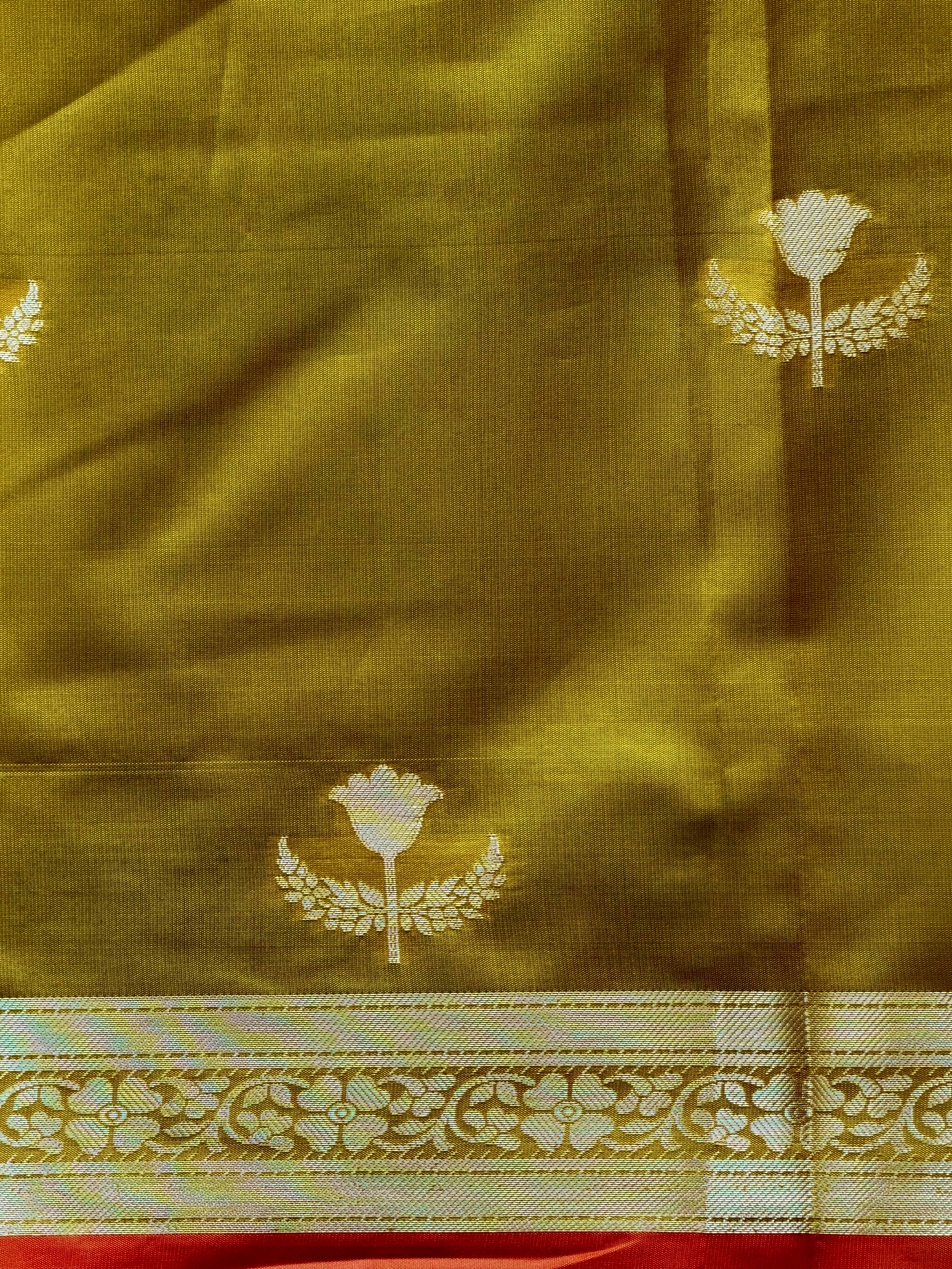 Olive Green Semi Raw mango silk saree- PBR50D