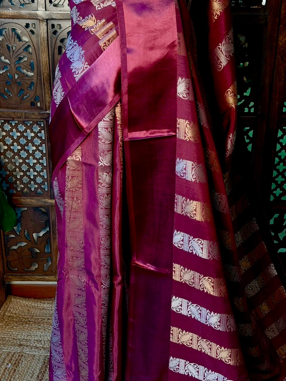 wine Banarasi Crape silk saree - PBRHC6
