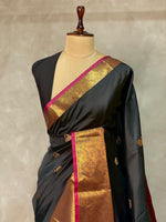 Black and magenta semi kanchipuram soft silk saree - PSSN155
