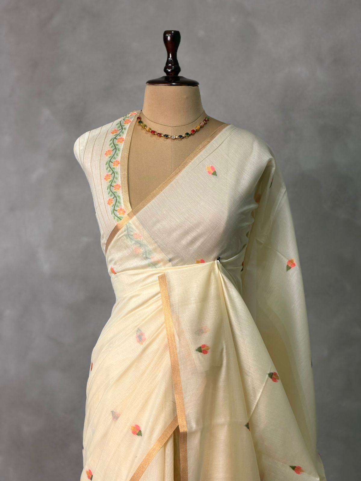 Sandal Chanderi silk cotton Jamdani woven saree- PBRJ7