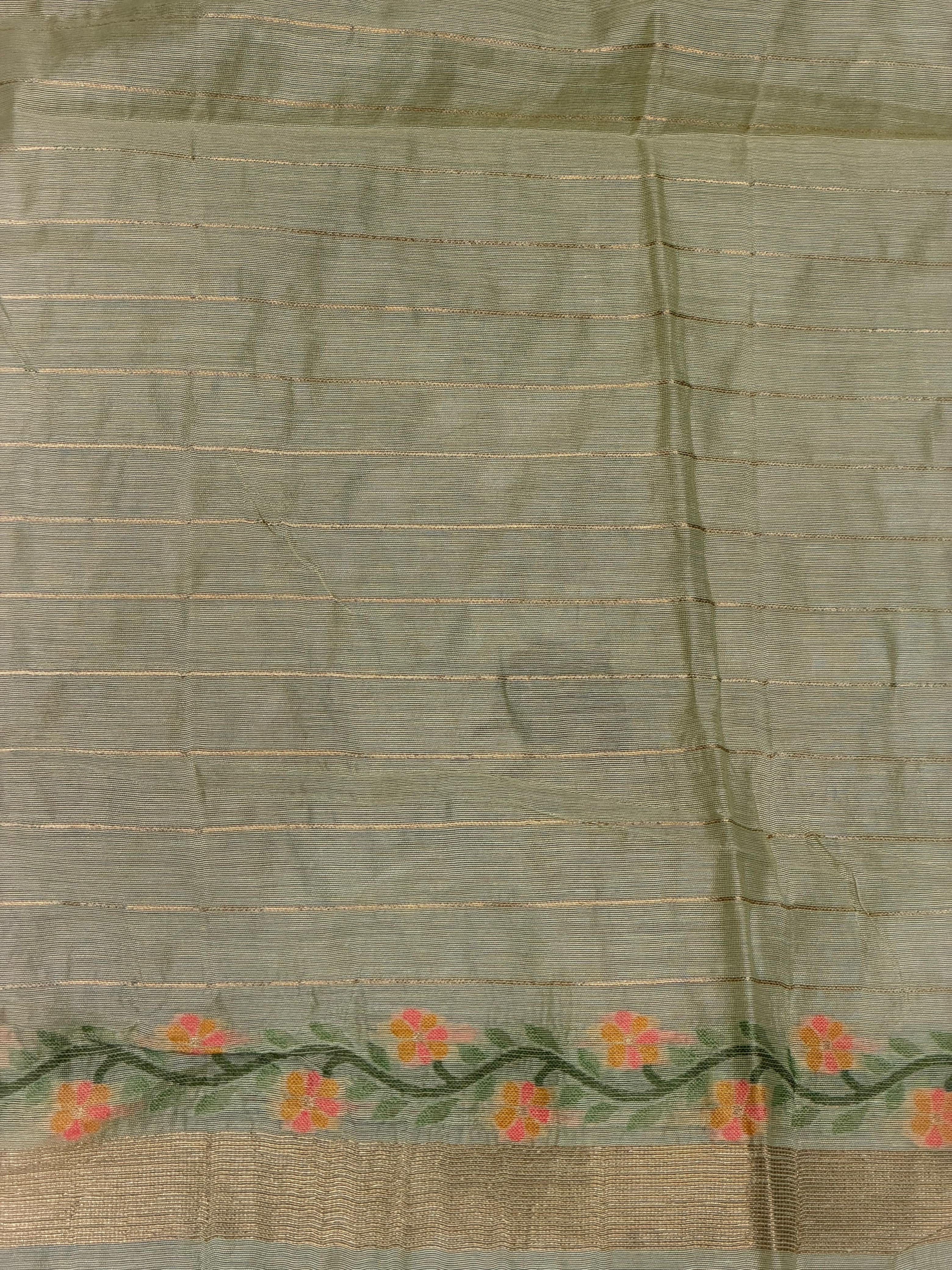 Lime Green Chanderi silk cotton Jamdani woven saree- PBRJ6