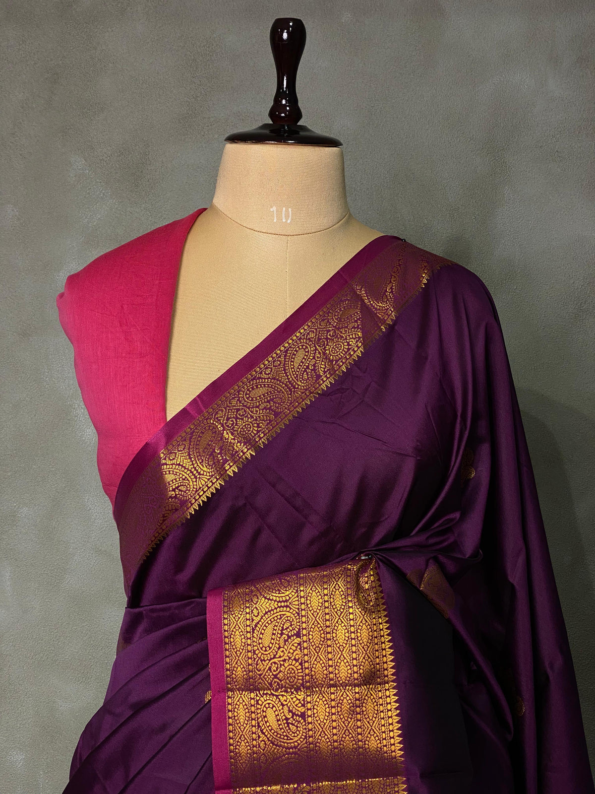 Wine and purple semi kanchipuram soft silk saree - PSSN1