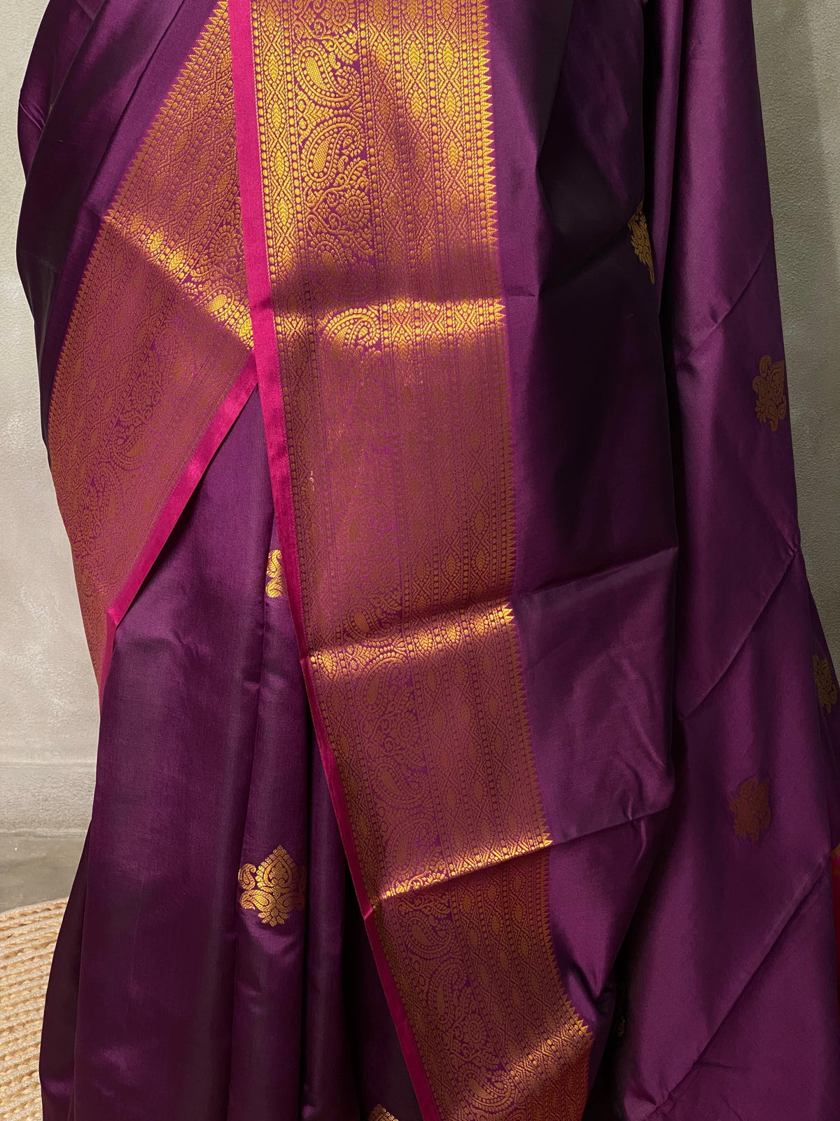 Wine and purple semi kanchipuram soft silk saree - PSSN1