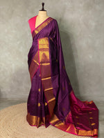 Wine and purple semi kanchipuram soft silk saree - PSSN1