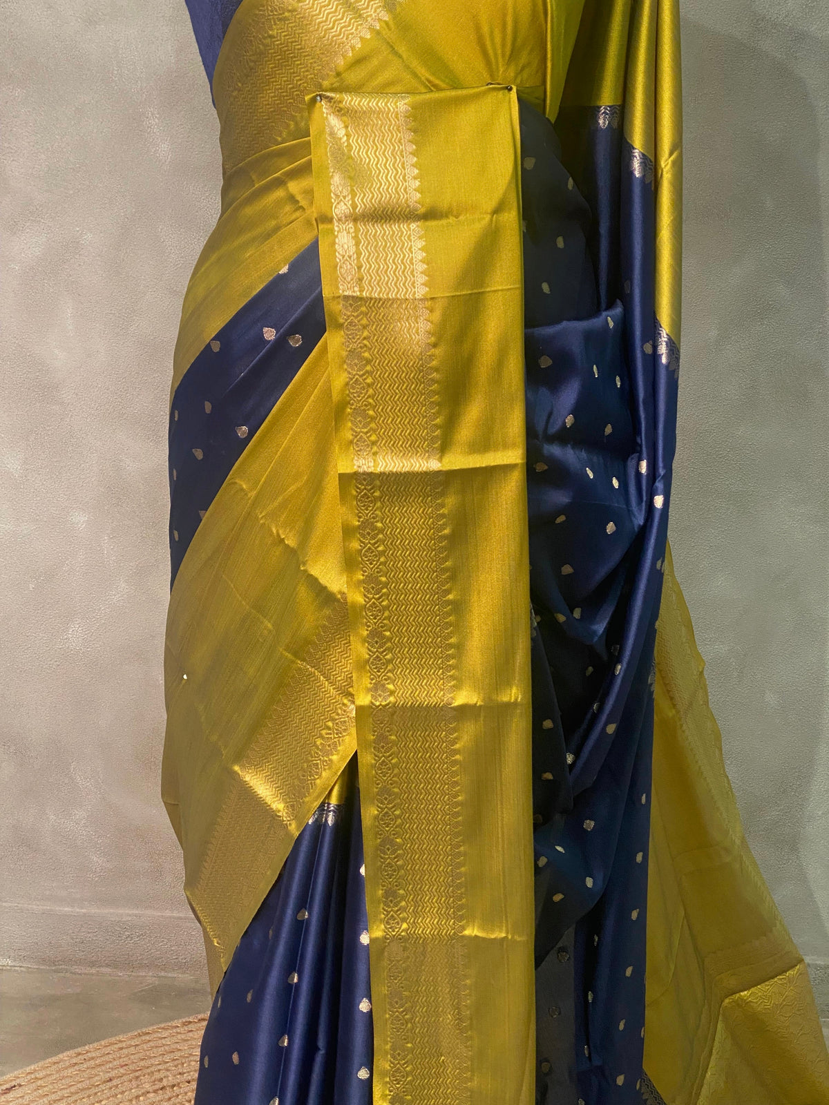 Blue and Olive Green Gajji silk saree -PIH14