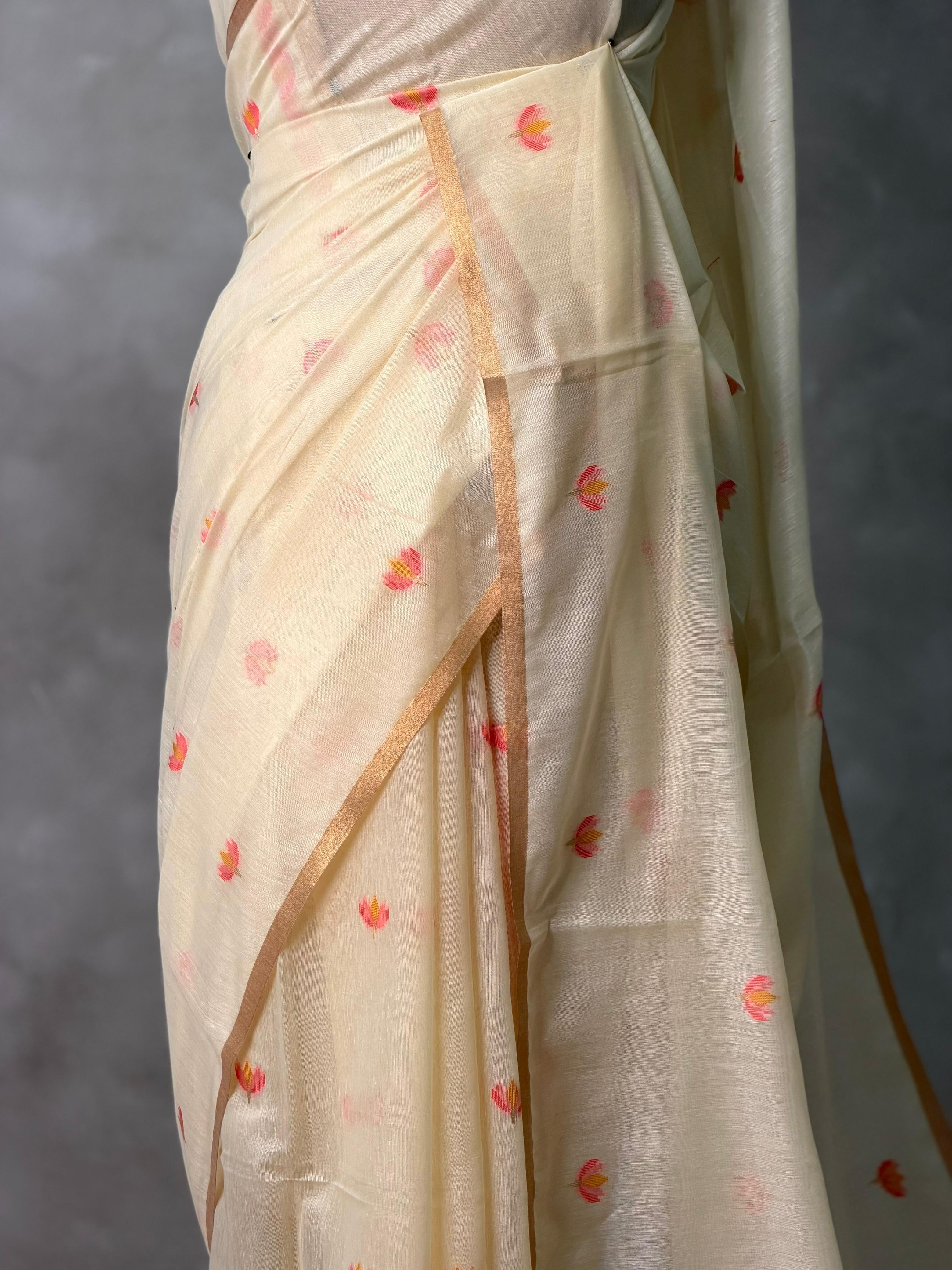 Sandal Chanderi silk cotton Jamdani woven saree- PBRJ19