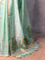 Pastal Green Chanderi silk cotton Jamdani woven saree- PBRJ18