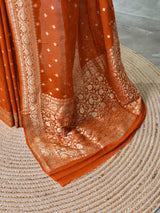 Dark Orange Banarasi Georgette Saree - PBRH2DN2