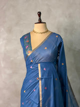 Blue Chanderi silk cotton Jamdani woven saree- PBRJ23