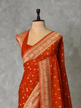 Dark Orange Banarasi Georgette Saree - PBRH2DN2
