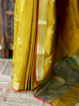 Olive Green Semi Raw mango silk saree- PBR50D
