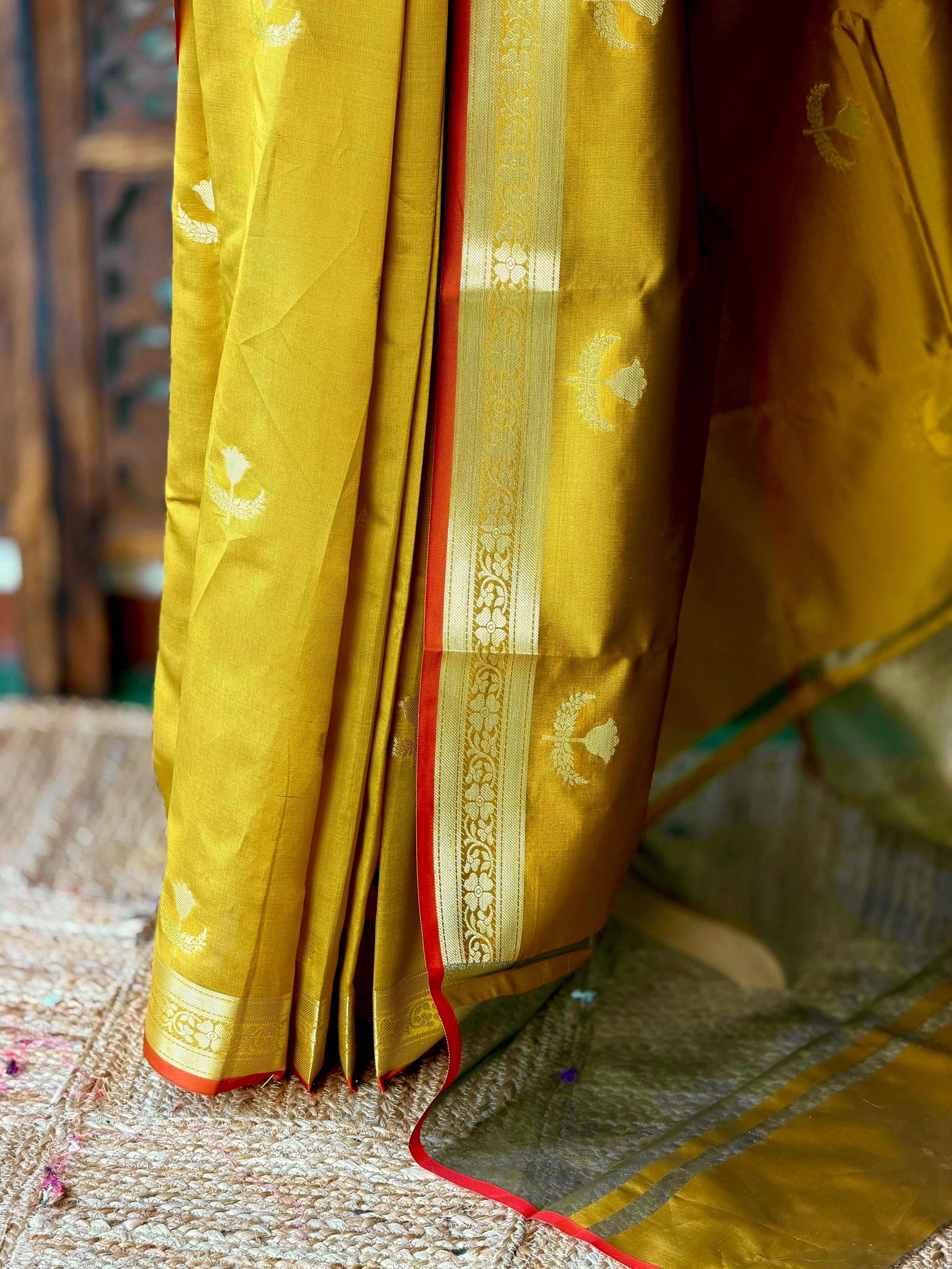 Olive Green Semi Raw mango silk saree- PBR50D