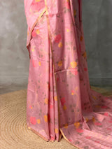 Onion Pink Chanderi silk cotton Jamdani woven saree- PBRJ37