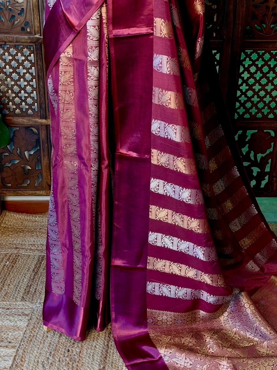 wine Banarasi Crape silk saree - PBRHC6