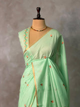 Pista Green Chanderi silk cotton Jamdani woven saree- PBRJ3