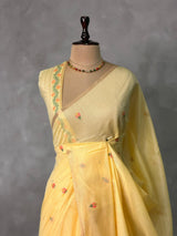 Pastal Yellow Chanderi silk cotton Jamdani woven saree- PBRJ5