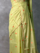 Pastal Green Chanderi silk cotton Jamdani woven saree- PBRJ16
