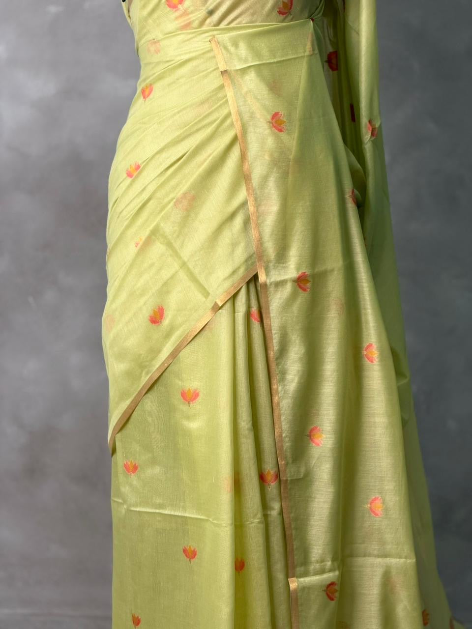 Pastal Green Chanderi silk cotton Jamdani woven saree- PBRJ16