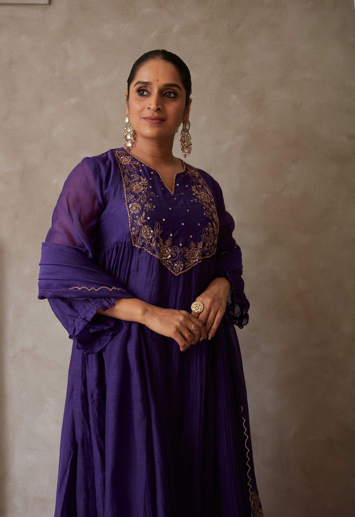 Deep purple chanderi set - SNL04