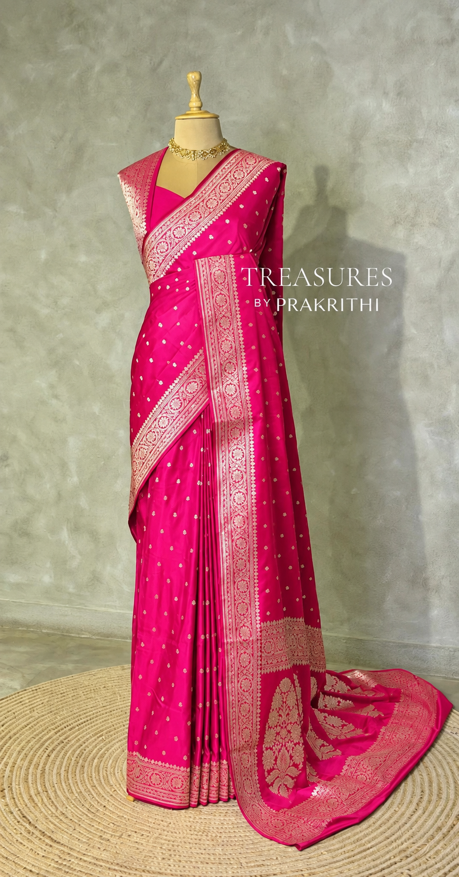 Rani pink pure satin Banarasi silk saree - PRAZ7A