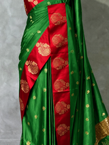 Green and Red satin Banarasi silk saree - PRAZ6B