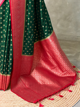 Dark green and Dark pink Dola silk saree- PBRSB2K
