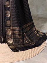 Black Chanderi silk cotton Saree - PBRFA2