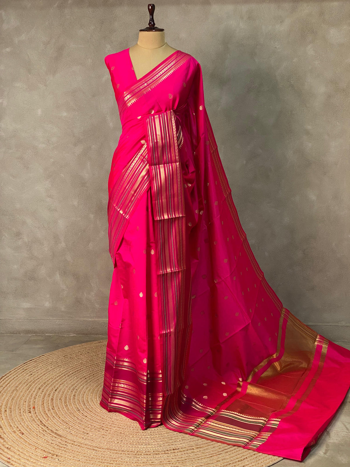 Rani Pink semi Banarasi silk saree -PIH42B