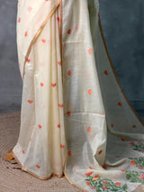 Sandal Chanderi silk cotton Jamdani woven saree- PBRJ19