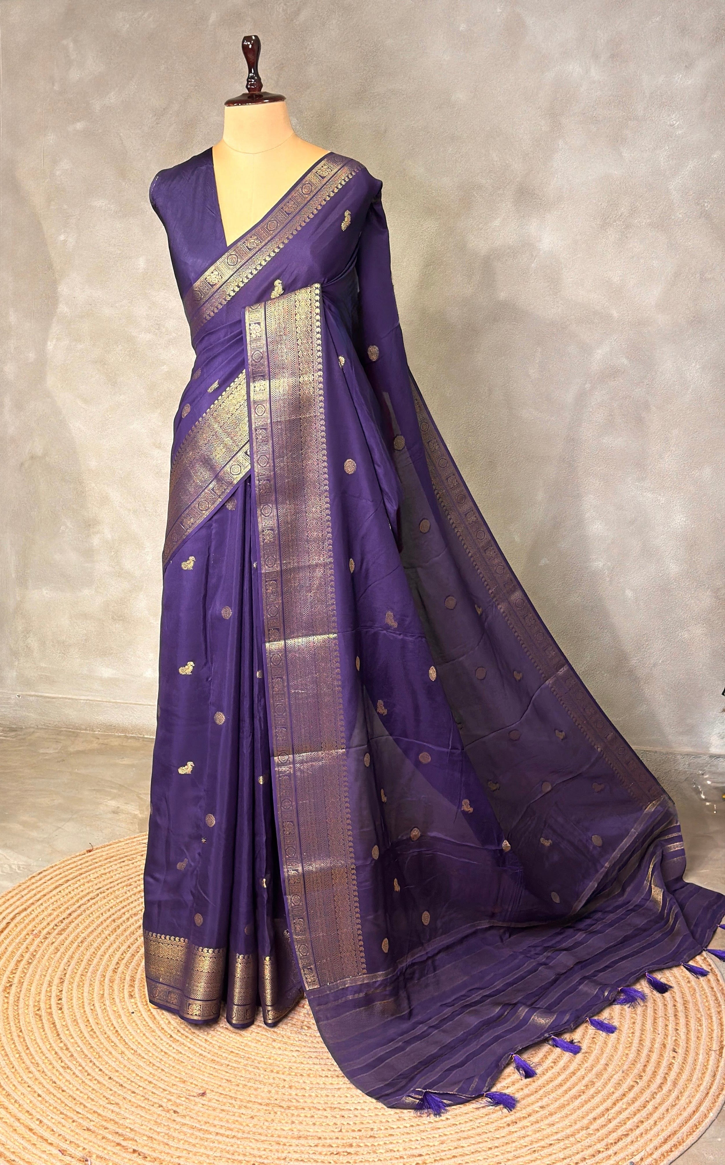 Bluish Violet Pure Viscose Silk Saree - PBRATH1B