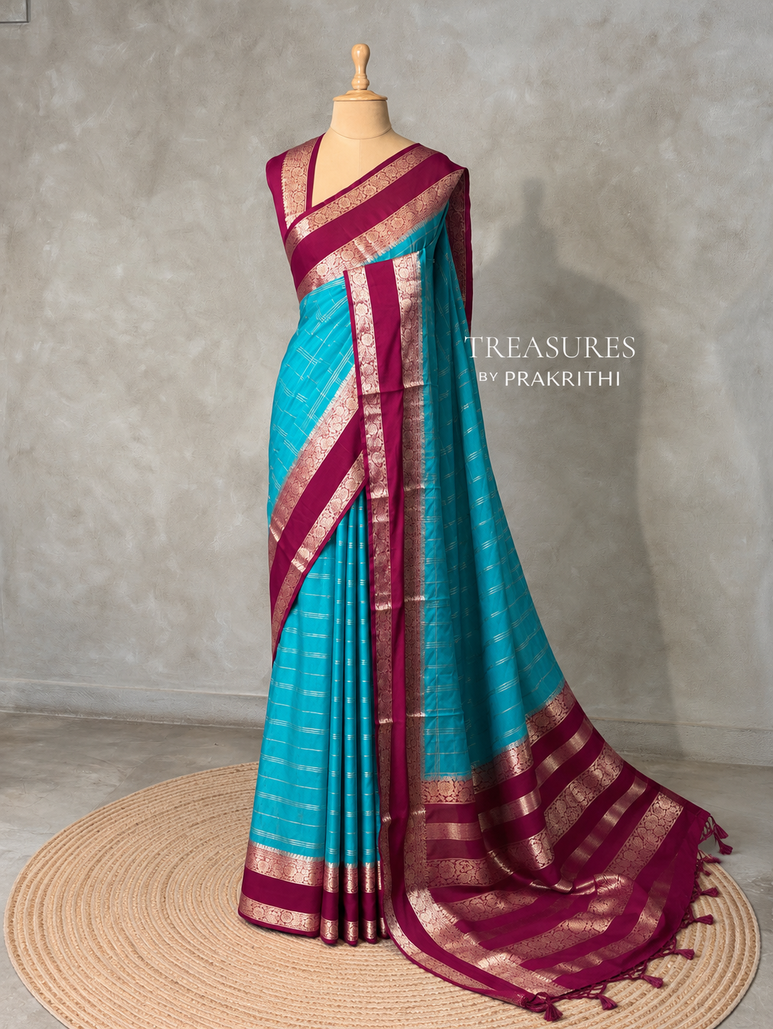 Blue and maroon Crepe silk saree- PBRSB3D