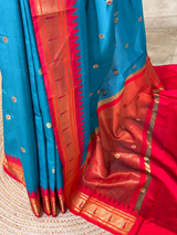 Blue and Red Silk saree - PBRZU13C