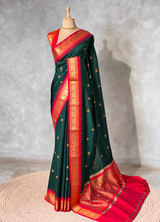 Dark Green and Red Silk saree - PBRZU13A