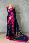 Navy Blue and magenta satin Banarasi silk saree - PRAZ6A