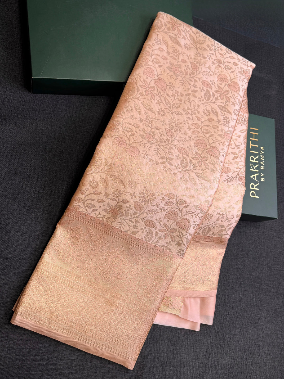 Pastal Peach Soft satin brocade Silk Saree - PBRMJ7