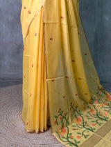 Yellow Chanderi silk cotton Jamdani woven saree- PBRJ2